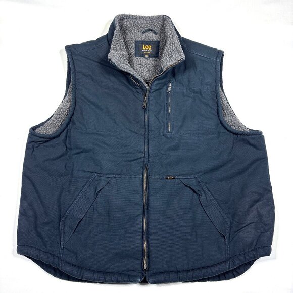 Lee Premium Select Black Canvas Sherpa-Lined Vest Winter Work Wear Mens 2XL - Picture 1 of 11